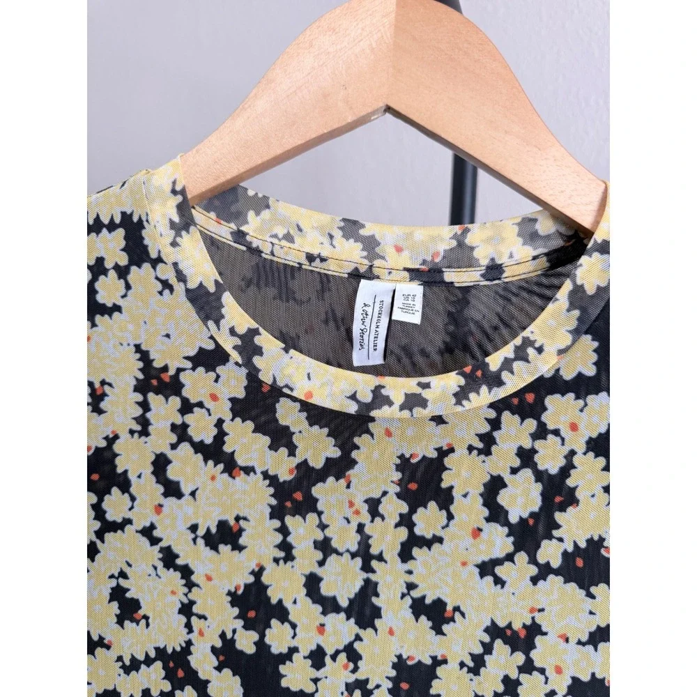& Other Stories Yellow Floral Mesh Asymmetrical Midi Dress Size US 10